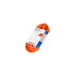Extensión eléctrica Eagle de 100 pies naranja 16/3 13 amp, enrollada en su empaque de cartón blanco y azul