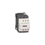 Contactor 3P 240V Schneider de 18 amp, vista frontal del dispositivo eléctrico en color blanco y gris