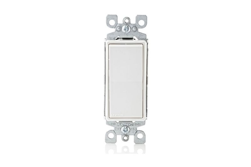 Interruptor sencillo Decora 1 polo 15 A 120/277 V blanco Leviton grado residencial, vista frontal del dispositivo