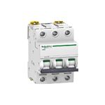 Automático 3 polos 240-480 VAC Schneider de 20 amp, vista frontal del dispositivo eléctrico blanco con palanca gris