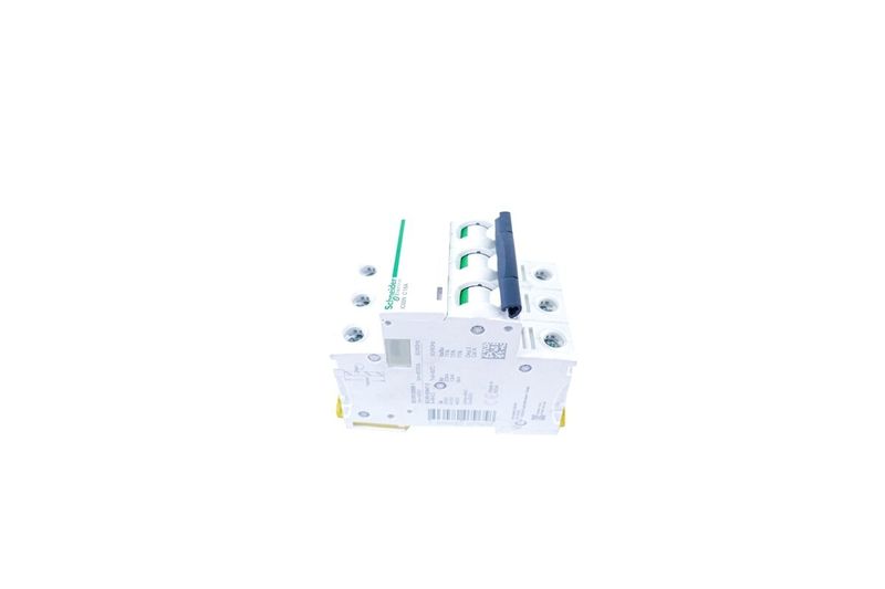 Automático 3 polos 240-480 VAC Schneider de 16 amp, vista frontal del dispositivo eléctrico en color blanco