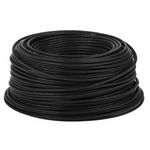 Cable THHN negro de calibre 10 Phelps Dodge, enrollado en forma de bobina sobre fondo blanco