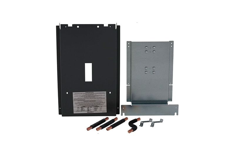Kit para instalar breaker principal en tablero NQ Square D de 225 AMP marco Q, piezas metálicas negras y grises con cables