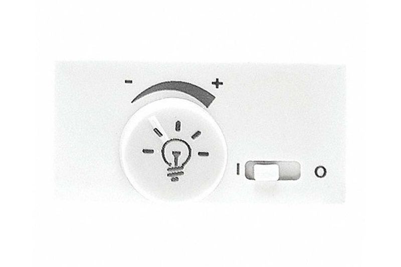 Módulo de dimmer línea cien Leviton de 150 W blanco 1 módulo, vista frontal con perilla giratoria e interruptor