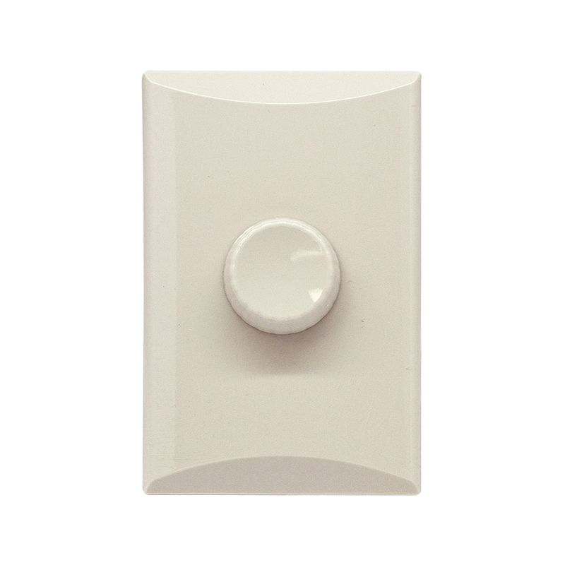 Dimmer plata Eagle de 600 W color marfil, vista frontal del interruptor giratorio y su placa