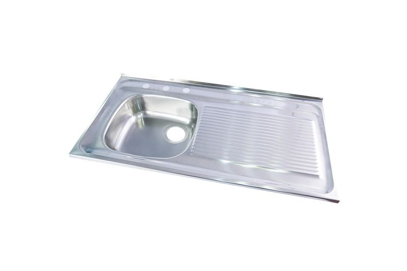 Pantry 1 tina 50 x 100 x 14.4 cm con escurridor derecho Teka, vista superior en ángulo del fregadero de acero inoxidable