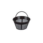Cafetera 12 tazas blanca filtro permanente Black + Decker, detalle del filtro permanente de malla negra y asa