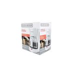 Cafetera de 12 tazas blanca con filtro permanente Black + Decker, vista frontal de la caja con ilustración del producto