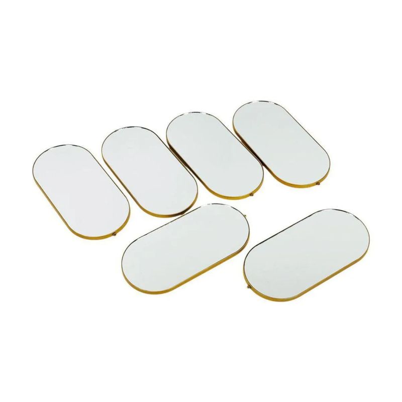 Juego de espejos 6 piezas 31.2 x 15 x 1.2 cm Concepts, seis espejos ovalados con borde dorado distribuidos sobre fondo blanco