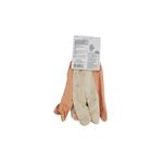 Guante de tela uso múltiple Ace, par de guantes color crema con puntos naranjas y su etiqueta blanca superior