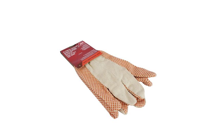 Guante de tela uso múltiple Ace, par de guantes blancos con puntos rojos antideslizantes y etiqueta roja