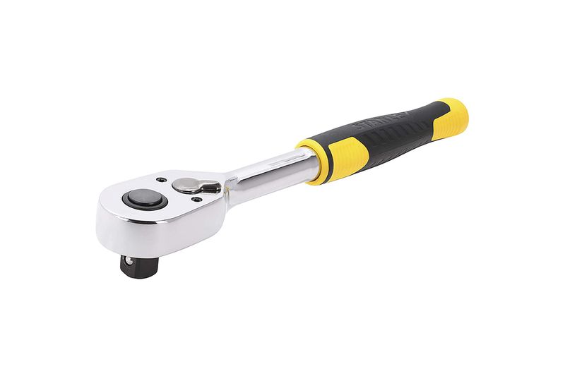 Rachet 1/2 pulgada 72 dientes Stanley, vista lateral con mango ergonómico en colores amarillo y negro