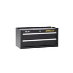 Gabinete metálico para herramientas 300 series Stanley de 26 pulgadas y 2 cajones, color negro visto de frente