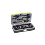 Juego de copas 1/2 pulgada 30 piezas cromo negro Stanley, set completo organizado en estuche rígido amarillo y gris
