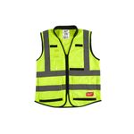 Chaleco de seguridad alto rendimiento Milwaukee amarillo XXL/XXXL Clase 2, vista frontal con cintas reflectantes grises