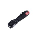 Cordón para sujetar herramienta Milwaukee de 36 pulgadas, 15 lbs y con bloqueo, detalle del mosquetón y etiqueta roja