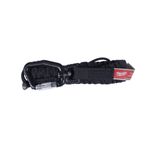 Cordón para sujetar herramienta Milwaukee de 36 pulgadas, 15 lbs y con bloqueo, detalle del mosquetón y etiqueta roja