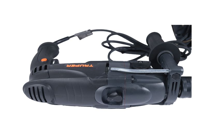 Taladro percutor eléctrico industrial Truper de 1/2 pulgada, 1200 W y 110 V, vista lateral del cuerpo y mango auxiliar