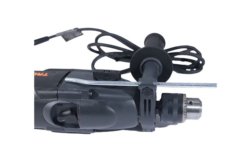 Taladro percutor eléctrico industrial Truper de 1/2 pulgada, 1200 W y 110 V, detalle del mango lateral y mandril