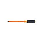 Destornillador insulado Klein Tools de 3/8 pulgadas x 8 pulgadas, 1000 V y ranura, vista lateral con mango negro y naranja