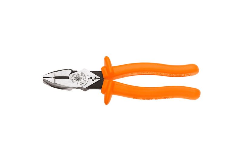 Tenaza insulada Klein Tools de 9 pulgadas, 1000 V, corte lateral y heavy duty, vista lateral con mango naranja