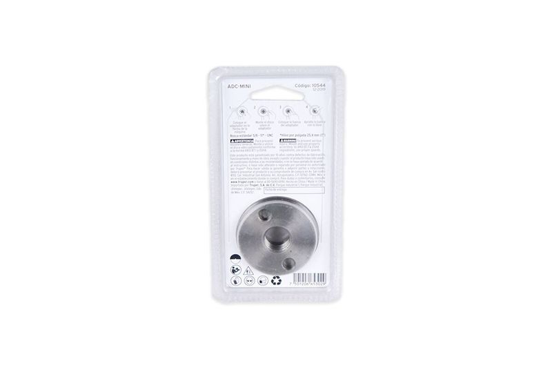 Adaptador para disco abrasivo cóncavo Truper de 4" a 4-1/2", tipo 42, eje 5/8-11, en su empaque plástico transparente