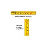 Cinta métrica Truper de 8 metros x 1 pulgada, gráfico detallando la numeración legible y la graduación vertical posterior
