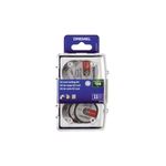 Juego mini-discos para mototool Dremel de 11 piezas, en su empaque transparente con etiquetas azules y discos internos