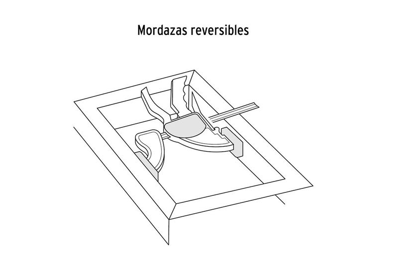 Prensa barra Truper de 30 pulgadas, gráfico lineal que muestra el funcionamiento de las mordazas reversibles