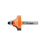 Broca fresadora para router Truper de 1-1/8 pulgadas para redondeado, vista lateral con cuerpo naranja y vástago plateado
