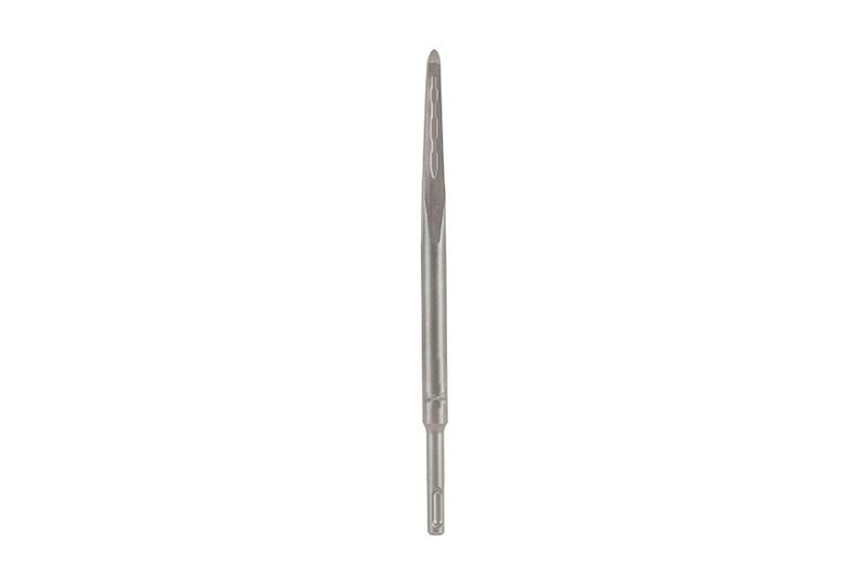 Juego brocas SDS Plus Milwaukee de 2 piezas cincel/pala, vista frontal del cincel metálico sobre fondo blanco