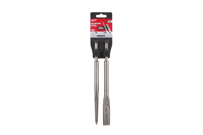 Juego de brocas SDS Plus Milwaukee de 2 piezas cincel y pala, en su empaque plástico con soporte negro