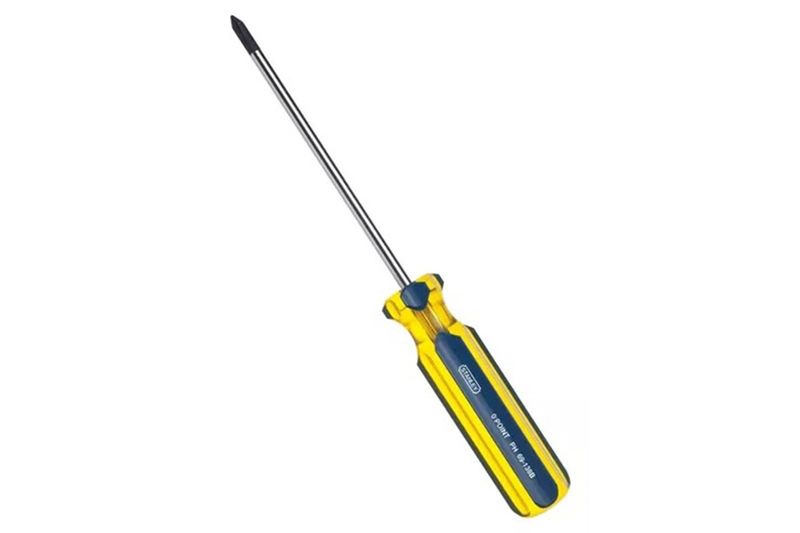 Destornillador Pro Stanley de 3x6 estrella, vista lateral completa con mango amarillo y azul