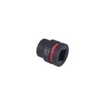 Llave copa de impacto mando 1 pulgada 28 mm Heavy Duty Milwaukee, vista en ángulo del dado negro con anillo rojo