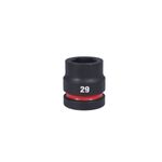 Llave copa de impacto mando 1 pulgada 29 mm Heavy Duty Milwaukee, vista frontal con grabado 29 y anillo rojo