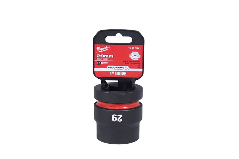 Llave copa de impacto mando 1 pulgada 29 mm Heavy Duty Milwaukee, en su empaque plástico con etiqueta roja y negra