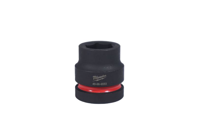 Llave copa de impacto mando 1 pulgada 28mm Heavy Duty Milwaukee, vista frontal con anillo rojo y código grabado