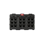 Soporte de pared grande 30.75 x 20 pulgadas Packout 75 lbs Milwaukee, frente del soporte negro con múltiples ranuras