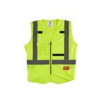 Chaleco de seguridad amarillo 2XL-3XL clase 2 Milwaukee, vista frontal del chaleco con cintas reflectantes grises