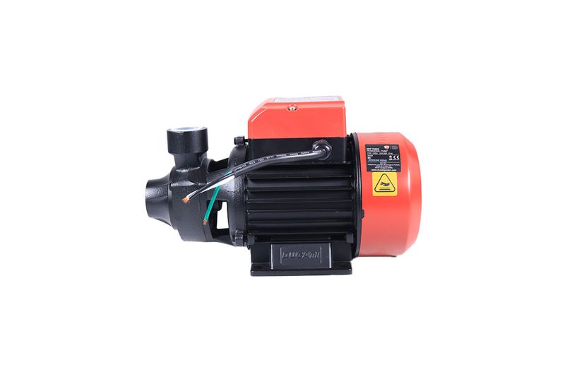 Electrobomba periférica 110/127V 60Hz 3/4HP cobre Ducati, vista lateral con cuerpo negro y motor rojo