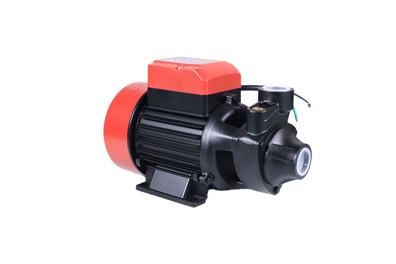Electrobomba periférica 110/127V 60Hz 3/4HP cobre Ducati, vista lateral con motor negro y carcasas rojas