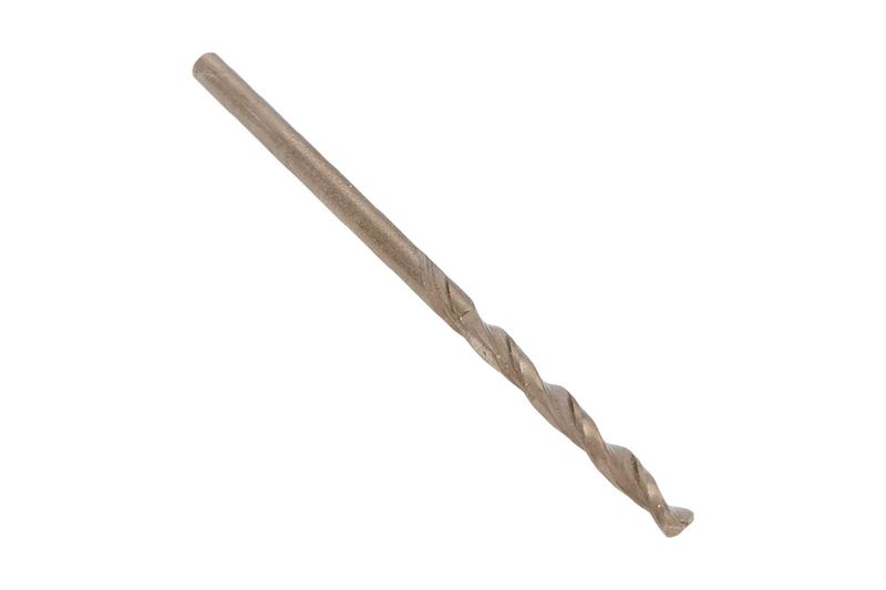 Broca de cobalto DeWALT de 3/32 pulgadas para metal, vista lateral completa sobre fondo blanco