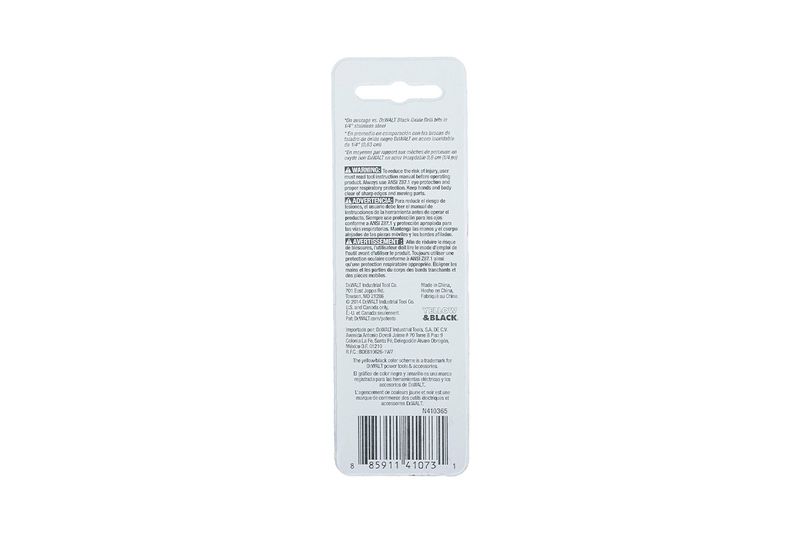 Broca de cobalto DeWALT de 3/32 para metal, parte posterior del empaque con textos legales y código de barras