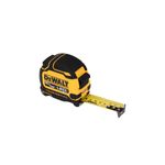 Cinta métrica ToughSeries 8 m / 26 ft con luz LED DeWALT, vista lateral con la cinta amarilla parcialmente extendida