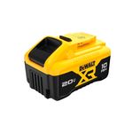 Batería XR Lithium de 20 V y 10 Ah DeWalt, vista en ángulo desde arriba resaltando la parte superior amarilla