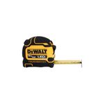 Cinta métrica ToughSeries 8 m / 26 ft con luz LED DeWALT, vista frontal con la cinta amarilla parcialmente extendida