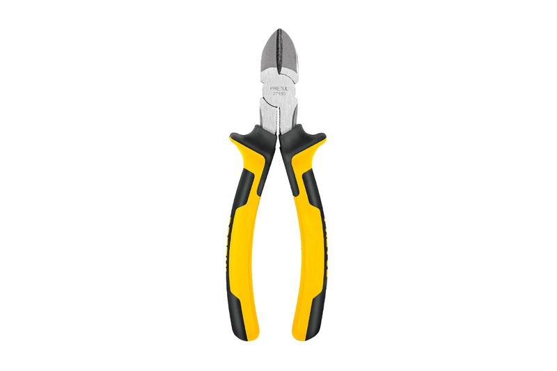 Alicate corte diagonal Pretul de 8 pulgadas, vista frontal con mangos ergonómicos en color amarillo y negro