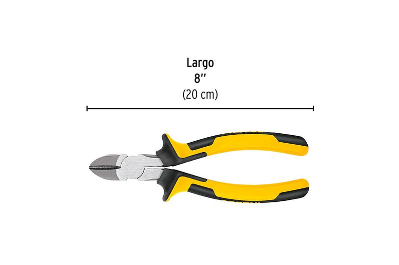 Alicate corte diagonal Pretul de 8 pulgadas, vista lateral con línea de medida que indica el largo de 20 cm