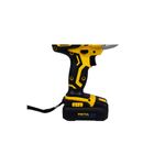 Atornillador de impacto inalámbrico Pretul de 1/4 pulgada y 20V, vista lateral del mango y la batería instalada