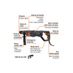 Rotomartillo eléctrico SDS Plus Truper de 3.5 julios y 800W industrial, gráfico con flechas señalando sus partes y funciones